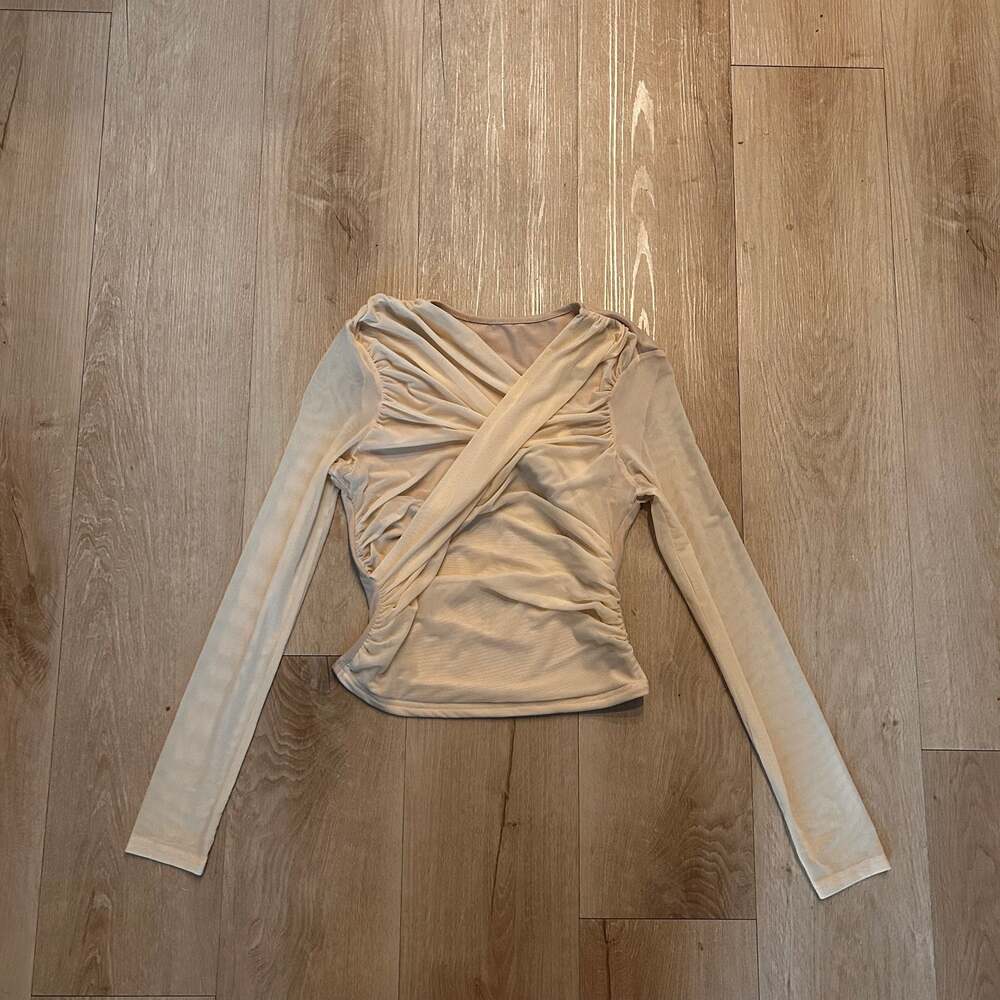 SHEIN Beige Draped Front Long Sleeve Top Size M